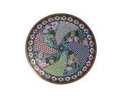 Antique Meiji Large Japanese Cloisonne Enamel Geometric Pattern Plate Charger