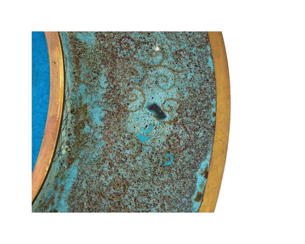 Copper Antique Meiji Large Japanese Cloisonne Enamel Geometric Pattern Plate Charger For Sale