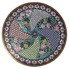 Vintage Meiji Large Japanese Cloisonne Enamel Geometric Pattern Plate Charger
