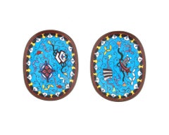 Antique Meiji Pair Japanese Cloisonne Enamel Trinket Trays Plates