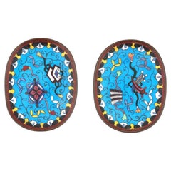 Antique Meiji Pair Japanese Cloisonne Enamel Trinket Trays Plates