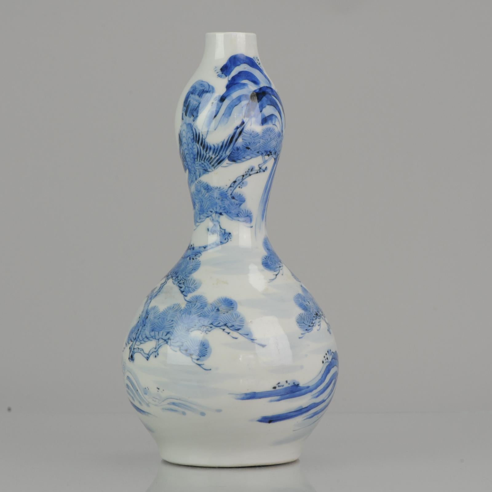Antique Meiji Period 19C Double Gourd Japanese Hirado Vase Birds of Prey For Sale 1