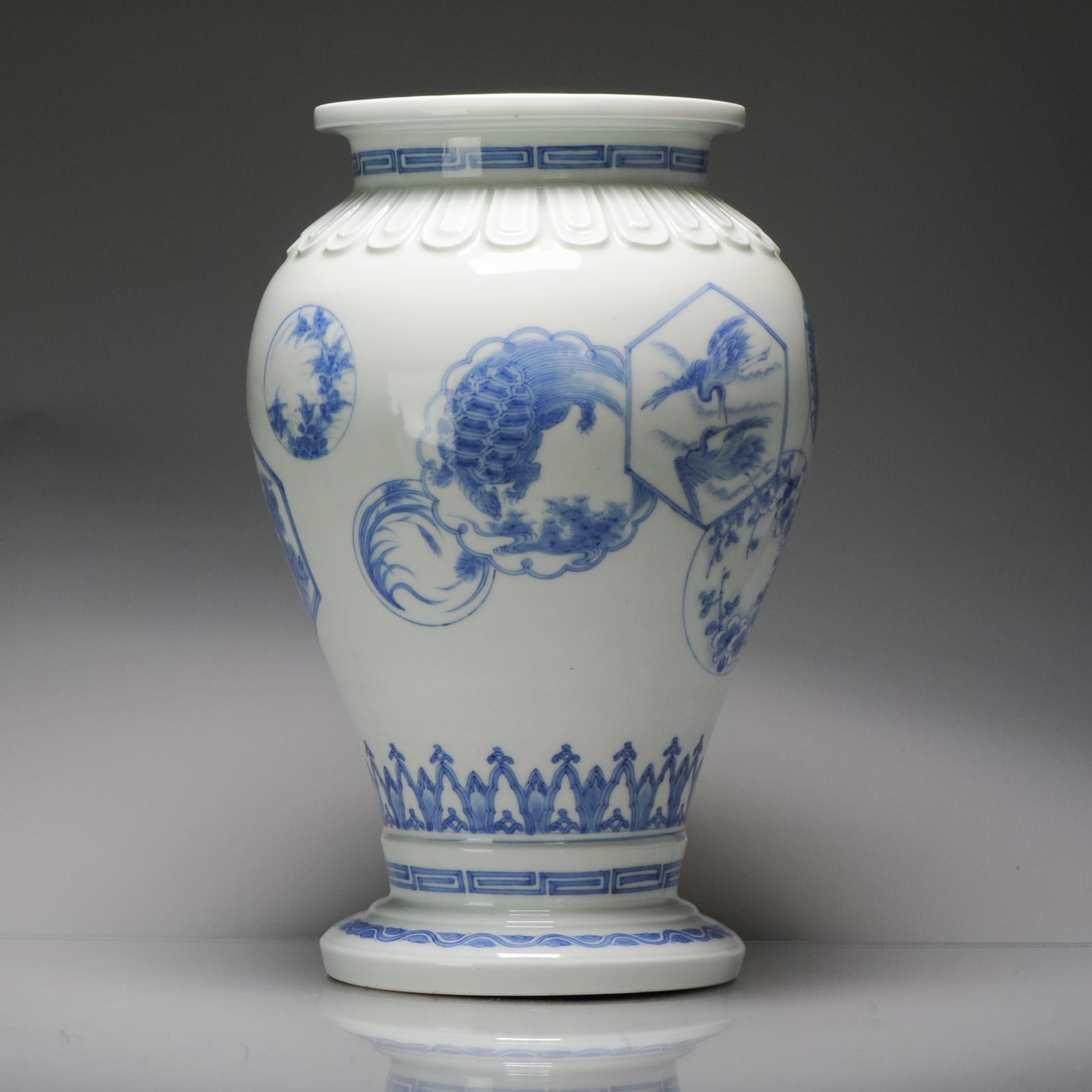 Antique Meiji Period 19th C Japanese Hirado Vase Birds Turtle Flowers For Sale 1