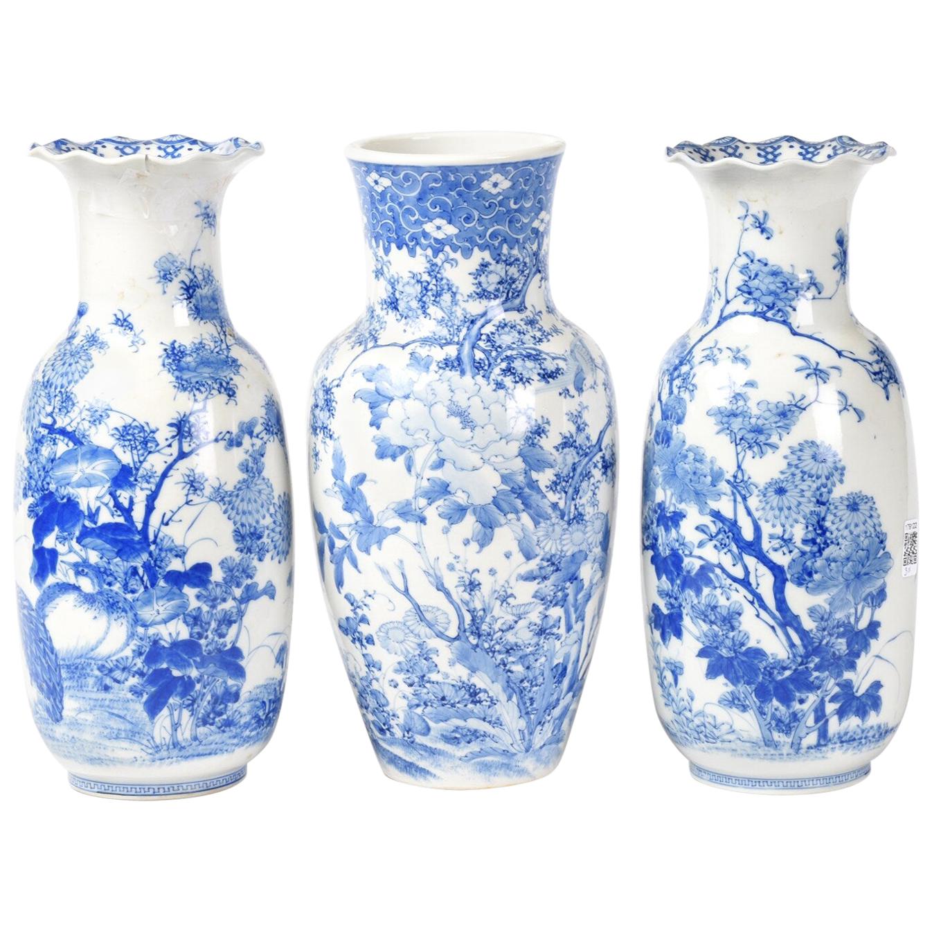 Antique Meiji Period 19th Century Japanese Hirado Vases Garniture Set Japan