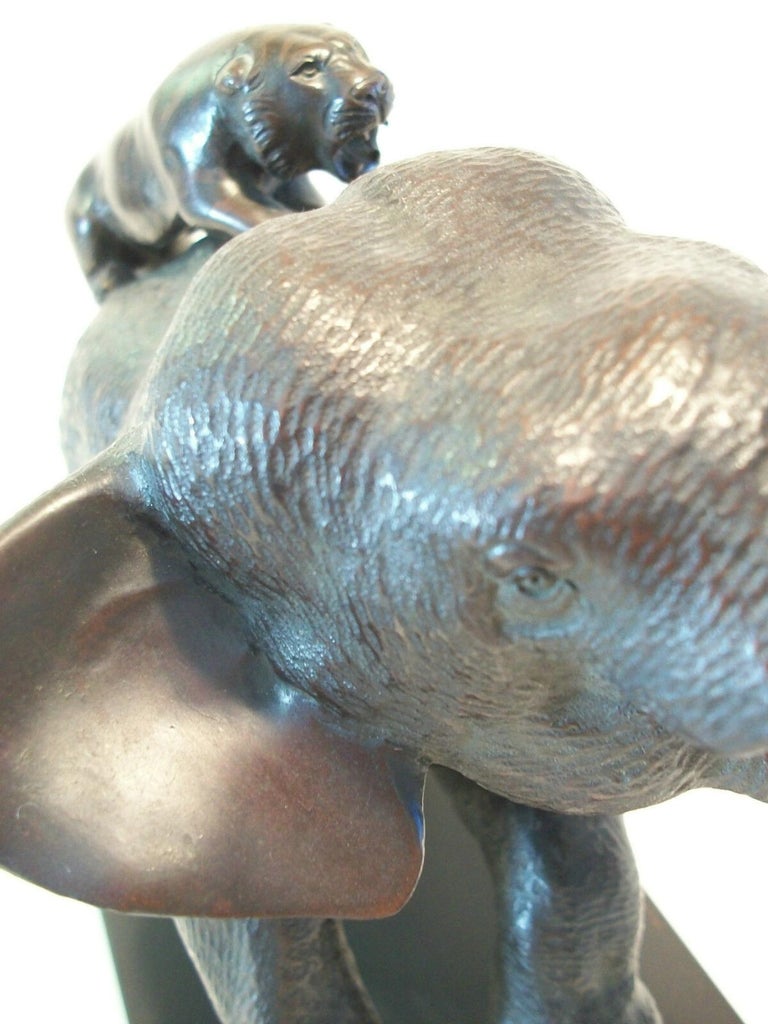 Antique Meiji Period Bronze and Bone Elephant Sculpture, Japan, 19th