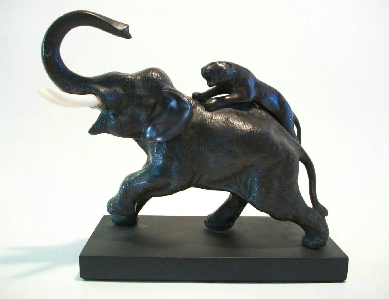 Japanese Antique Meiji Period Bronze & Bone Elephant Sculpture, Japan, 19th Century For Sale