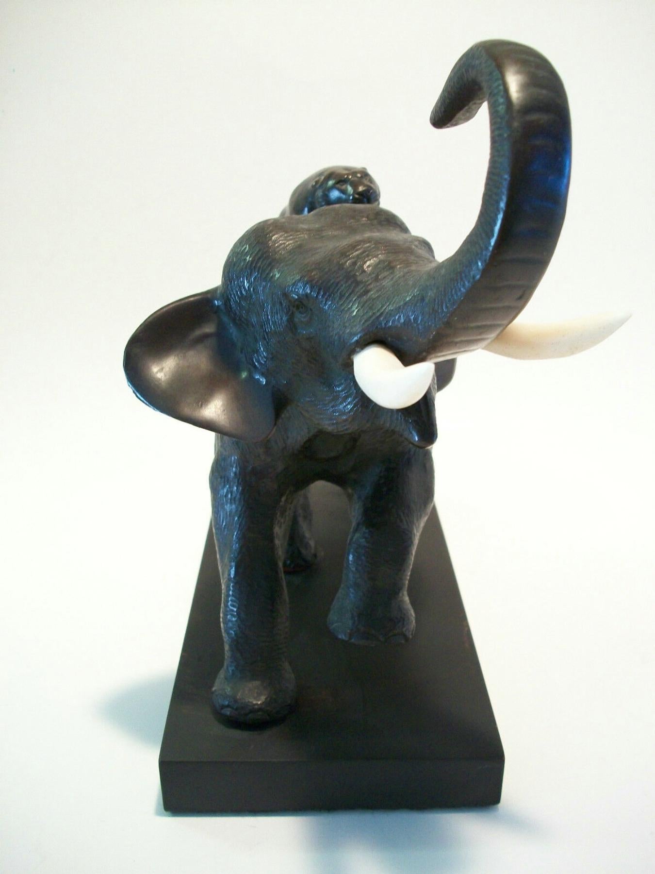 Hand-Crafted Antique Meiji Period Bronze & Bone Elephant Sculpture, Japan, 19th Century For Sale