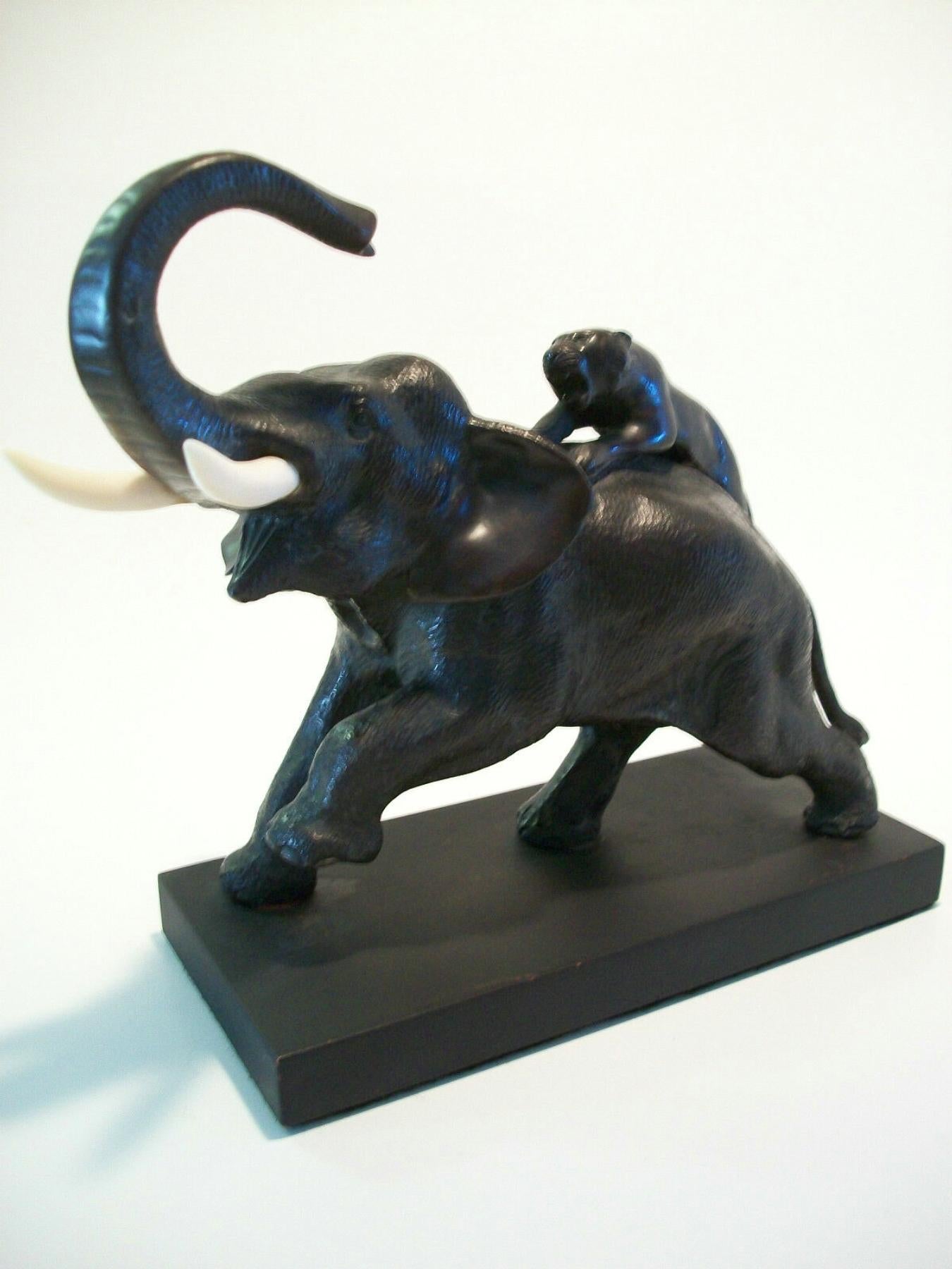 Antique Meiji Period Bronze & Bone Elephant Sculpture, Japan, 19th Century For Sale 2