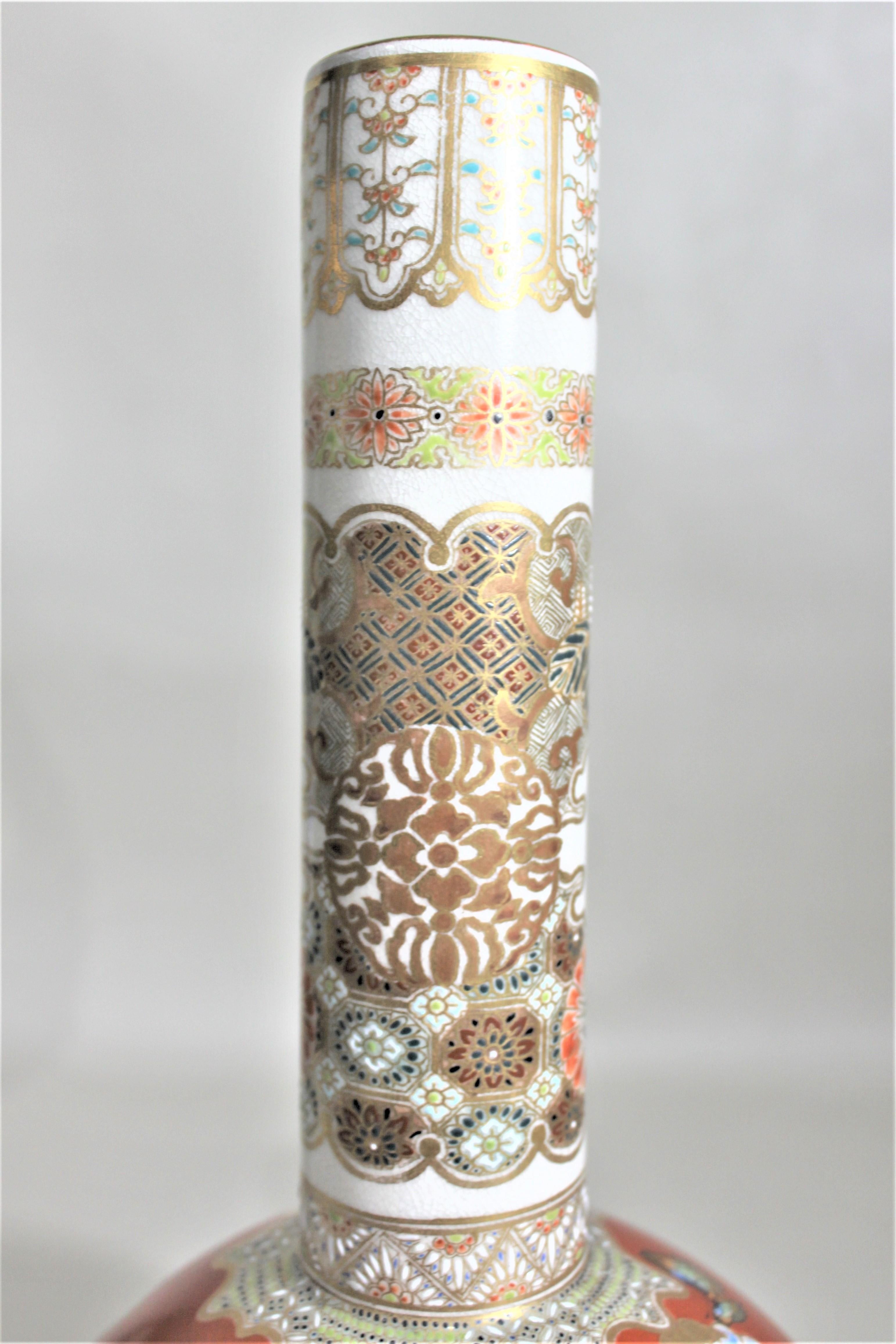 20th Century Antique Meiji Period Earthenware Vase with Butterfly Decoration For Sale
