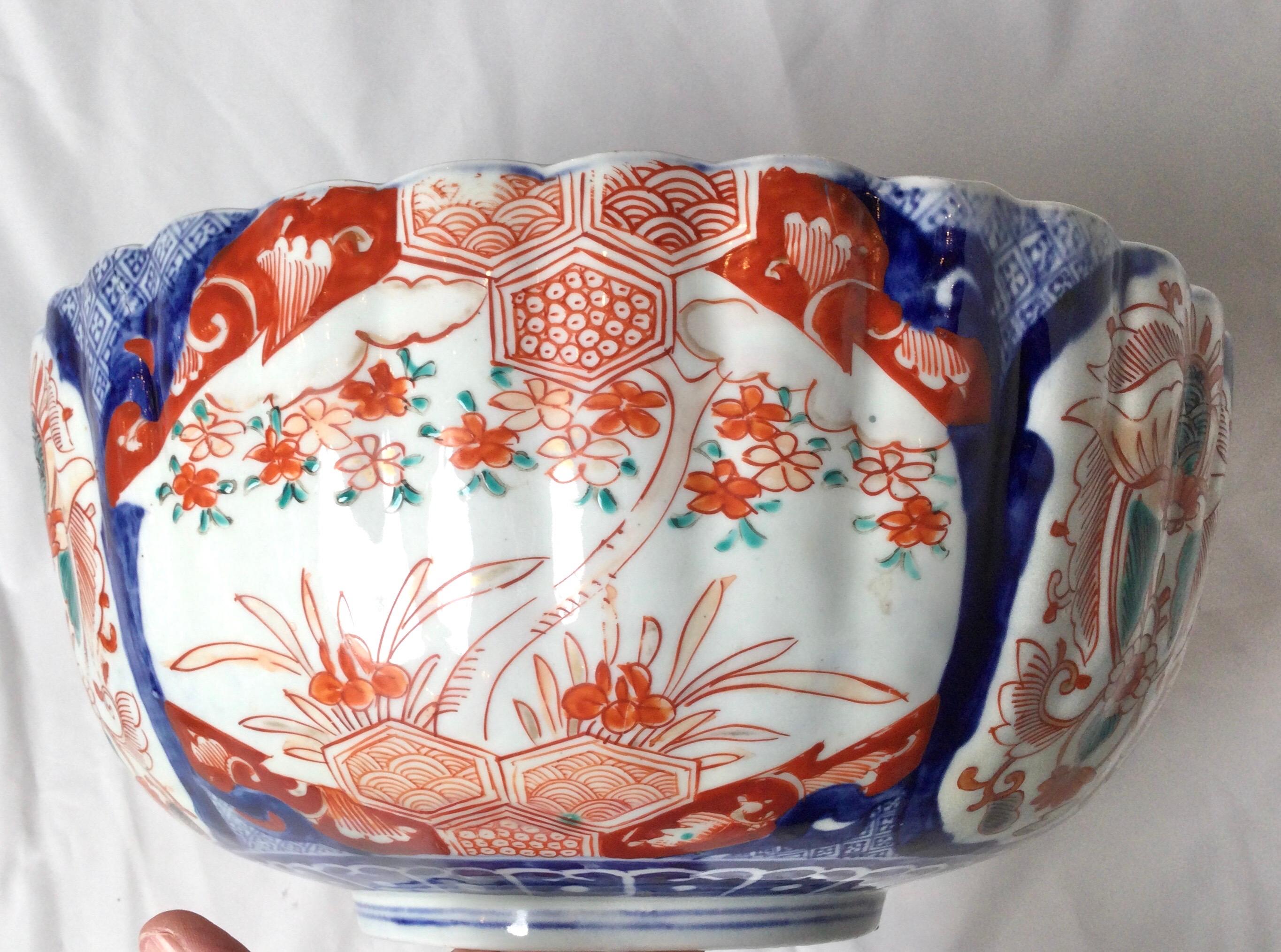 Hand-Painted Antique Meiji Period Imari Porcelain Bowl