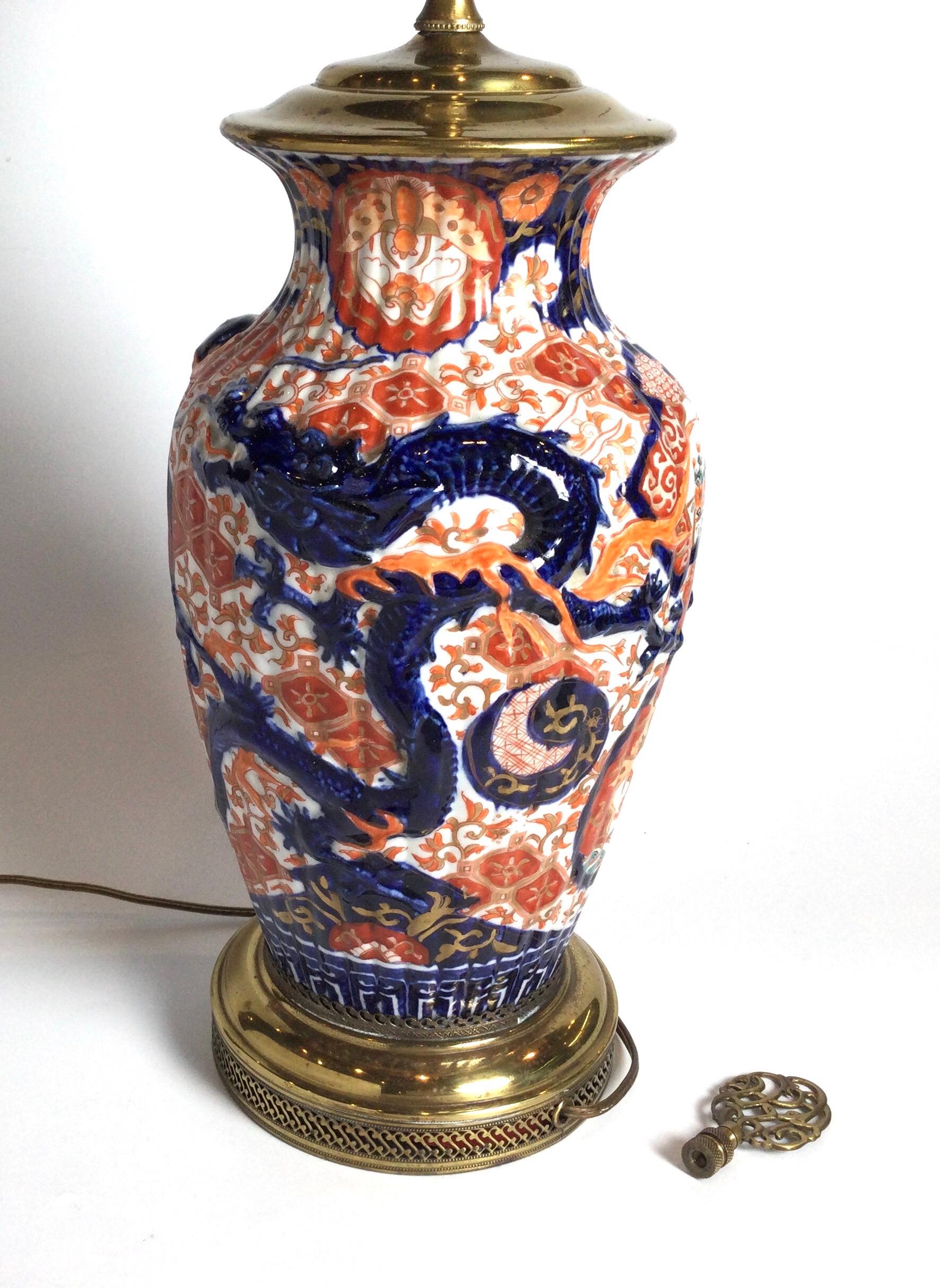 Hand-Painted Antique Meiji Period Imari Porcelain Lamp For Sale