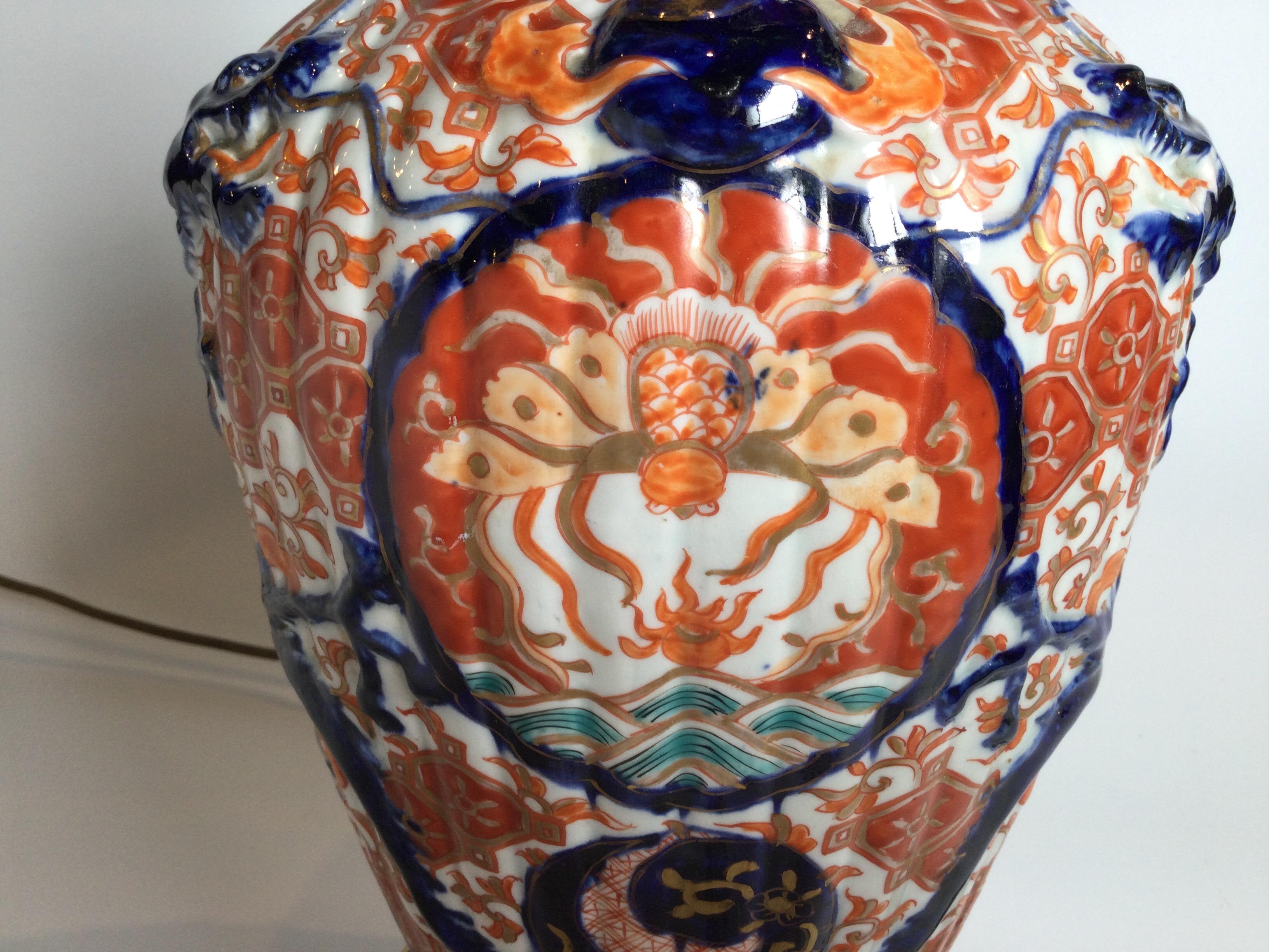 Antique Meiji Period Imari Porcelain Lamp For Sale 1