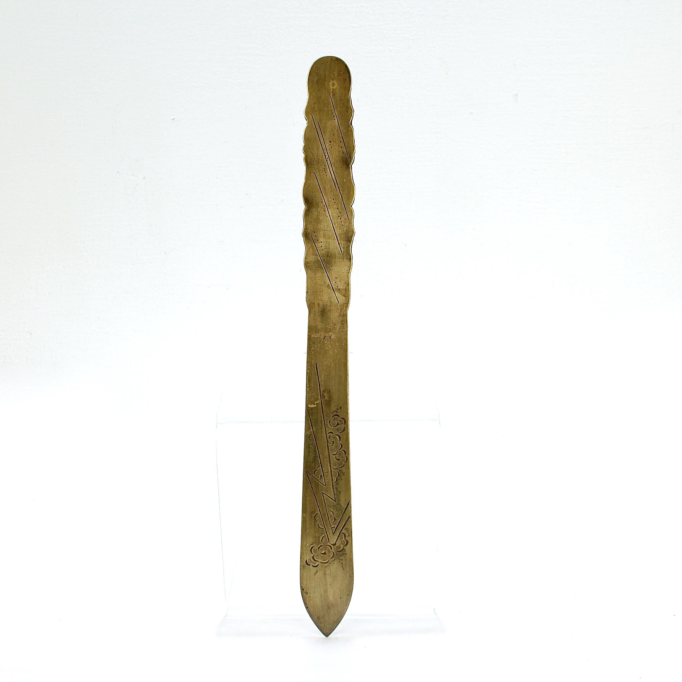 Antique Meiji Period Japanese Bronze Engraved Letter Opener In Good Condition In Philadelphia, PA