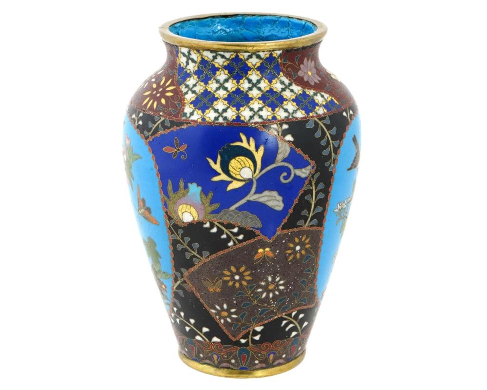 Cloissoné Antique Meiji Period Japanese Cloisonne Enamel Vase with Geometric Patterns Gard For Sale