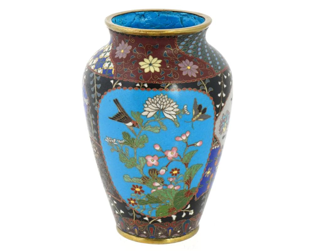 Antique Meiji Period Japanese Cloisonne Enamel Vase with Geometric Patterns Gard In Good Condition For Sale In New York, NY