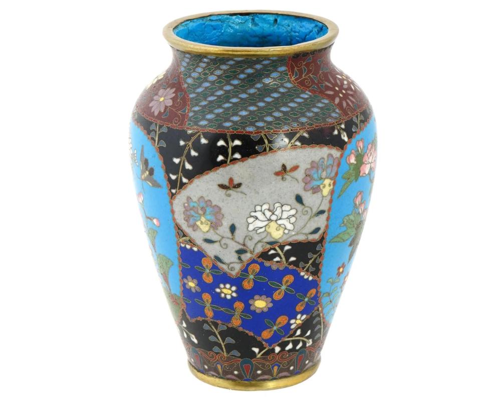19th Century Antique Meiji Period Japanese Cloisonne Enamel Vase with Geometric Patterns Gard For Sale