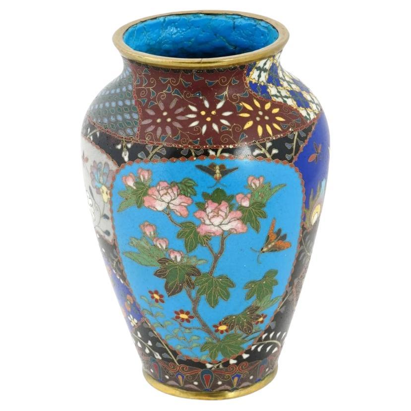 Antique Meiji Period Japanese Cloisonne Enamel Vase with Geometric Patterns Gard For Sale