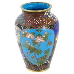 Antique Meiji Period Japanese Cloisonne Enamel Vase with Geometric Patterns Gard