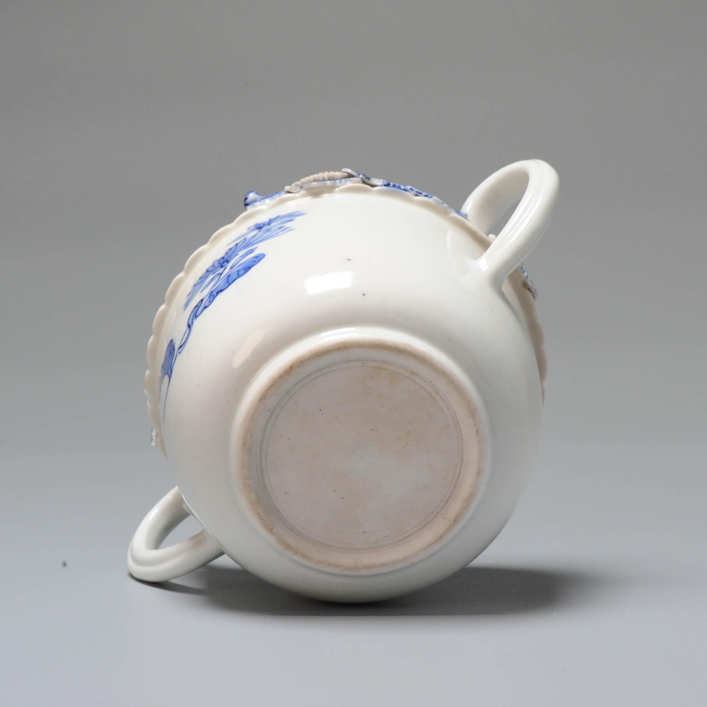 19th Century Antique Meiji Period Japanese Hirado Sugar Pot with Flower Appliques, 19th Cen
