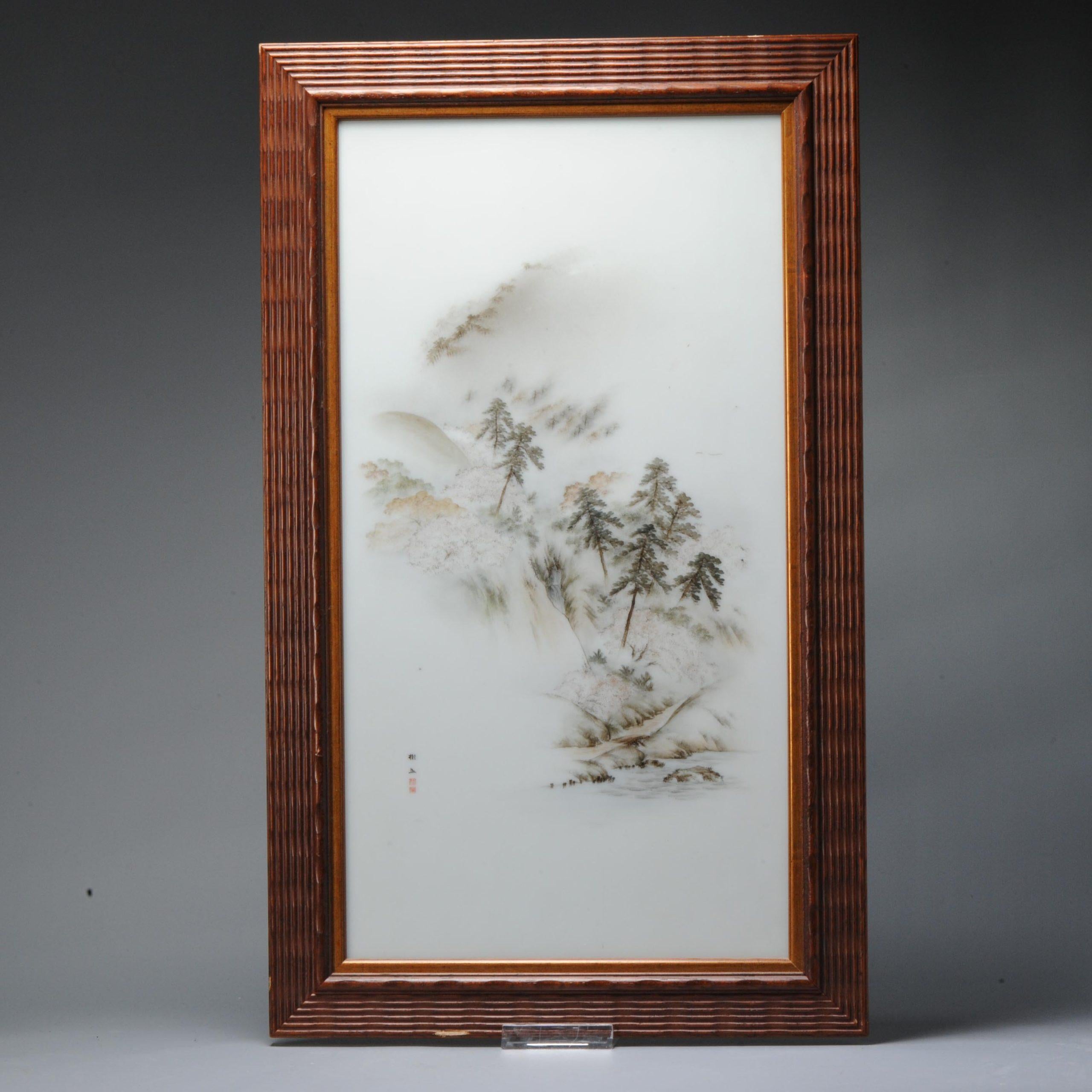 Description

Faboulous japanese porcelain plaque. Very high quality painting of a Mountain landscape.

Marked with signature.

Condition
Small age signs like a small scratch in de middle right and some other small damage or firing spots. Size