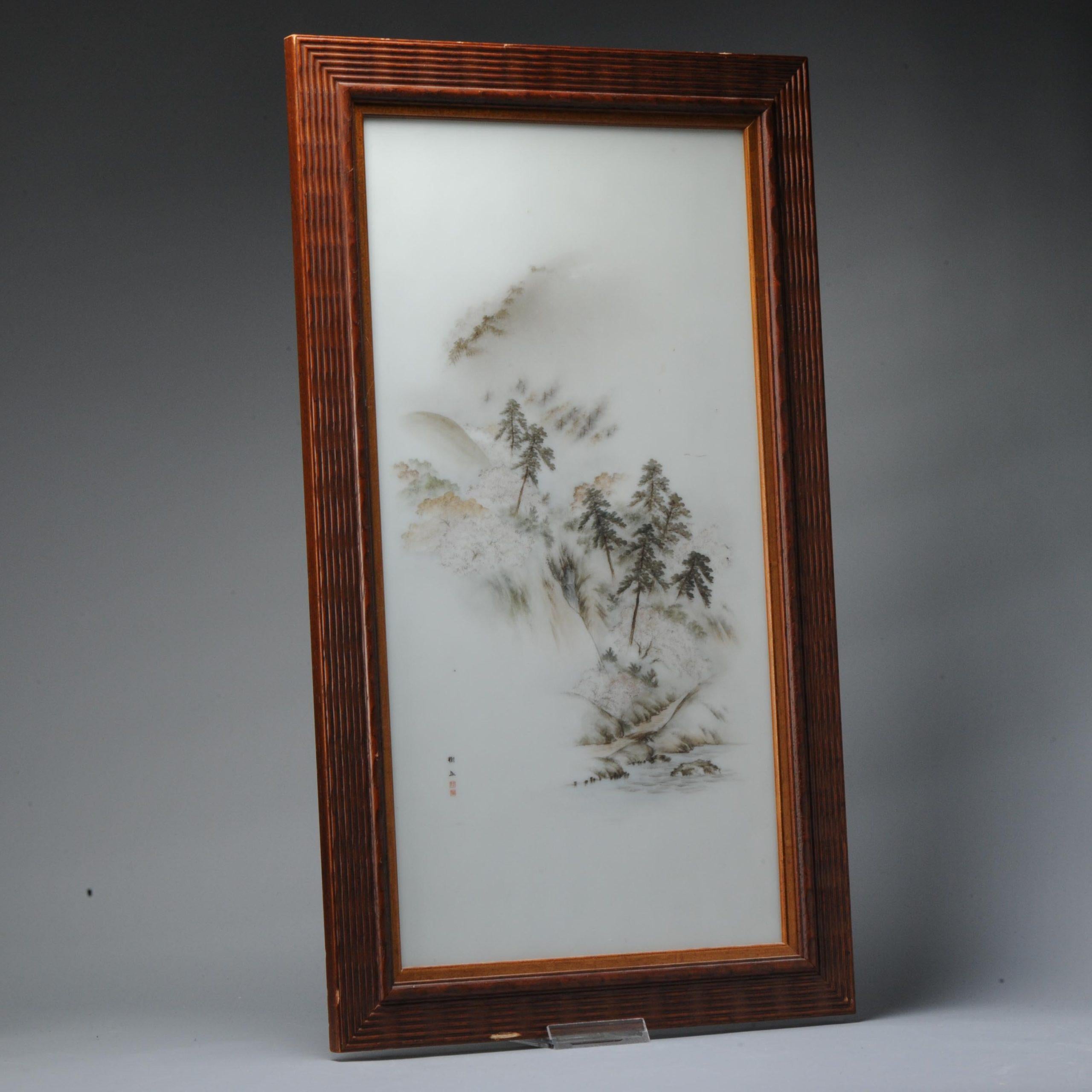 19th Century Antique Meiji Period Japanese Kutani Plaque with Landscape and Mark Japan 19th C For Sale