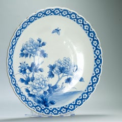 Antique Meiji Period Japanese Porcelain 19th c Arita Plate flowers and butterfly