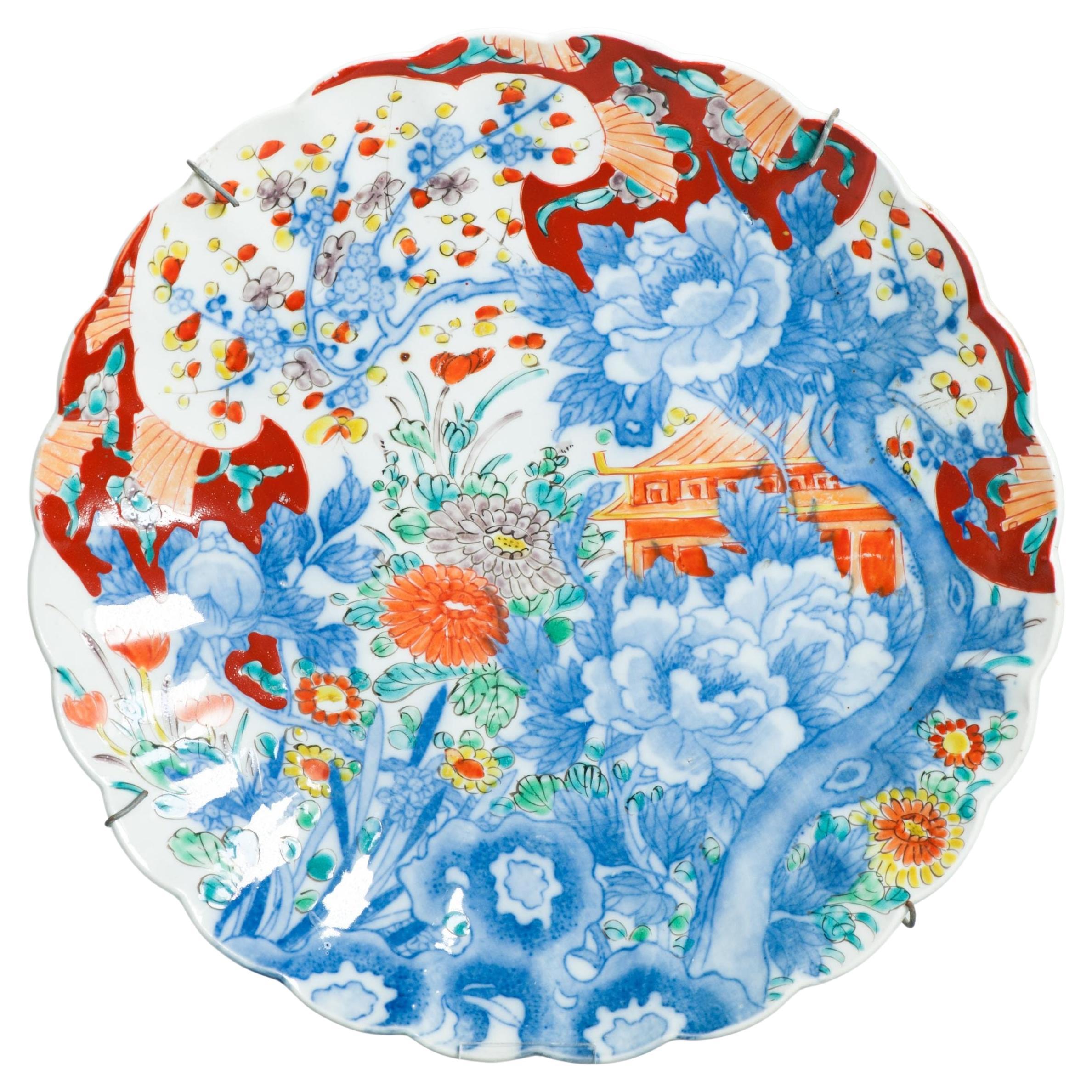 Antique Meiji Period Japanese Porcelain 19th c Arita Plate flowers Enamel
