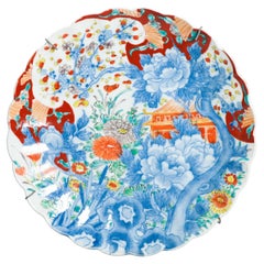 Antique Meiji Period Japanese Porcelain 19th c Arita Plate flowers Enamel