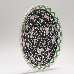 Antique Meiji Period Japanese Porcelain Large Dish Tree Prunus, 19th/20th C.