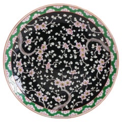 Antique Meiji Period Japanese Porcelain Large Dish Tree Prunus, 19th/20th C.