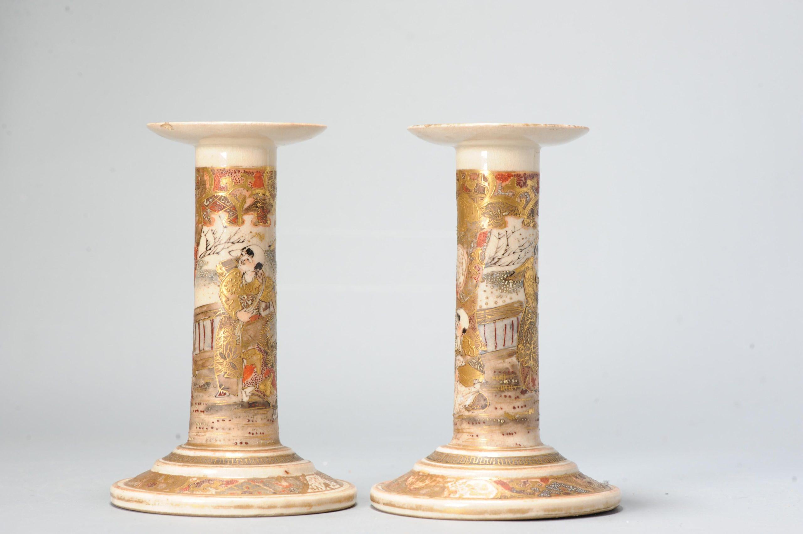 Antico bastoncino di candela giapponese di Satsuma del periodo Meiji con decorazioni floreali contrassegnato in vendita 4