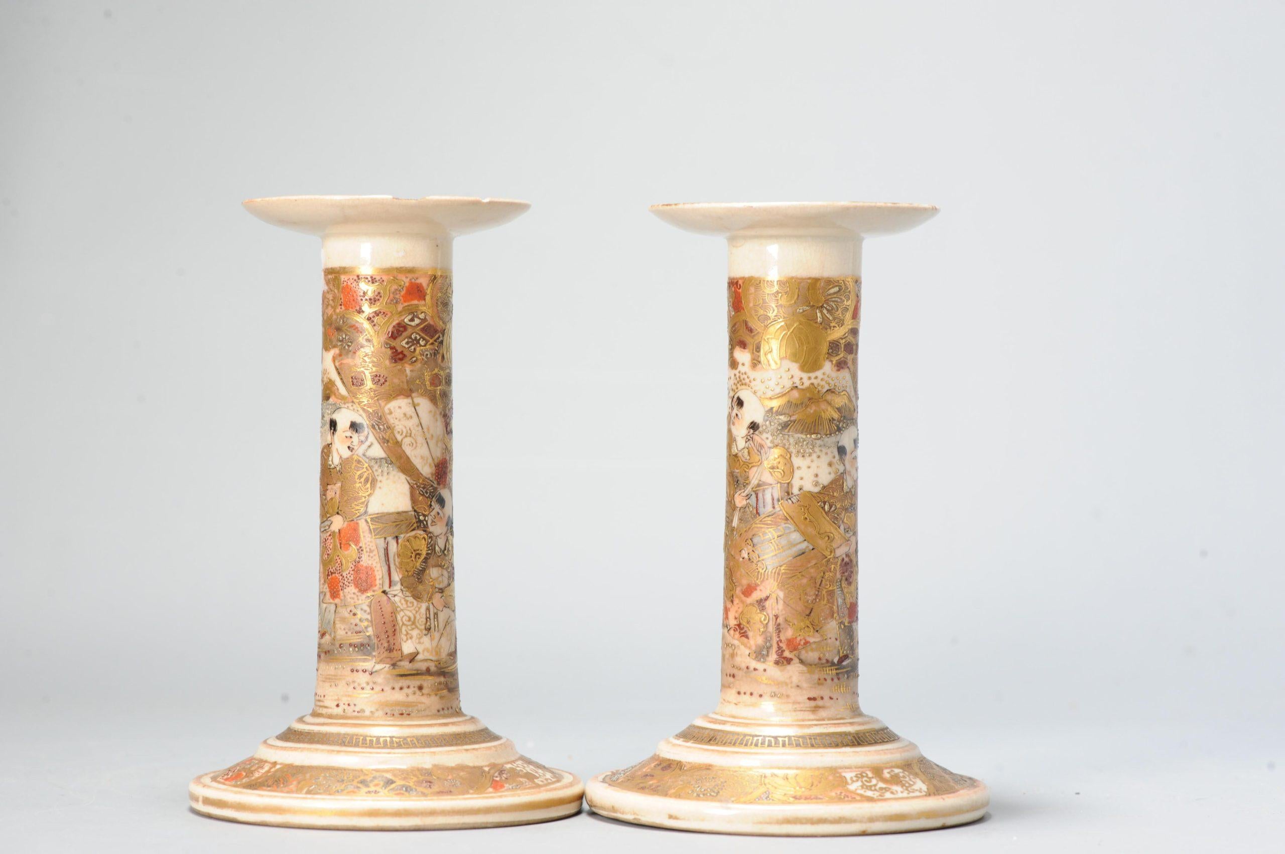 Antique Meiji Period Japanese Satsuma Candle Sticks Floral Decoration Marked For Sale 8