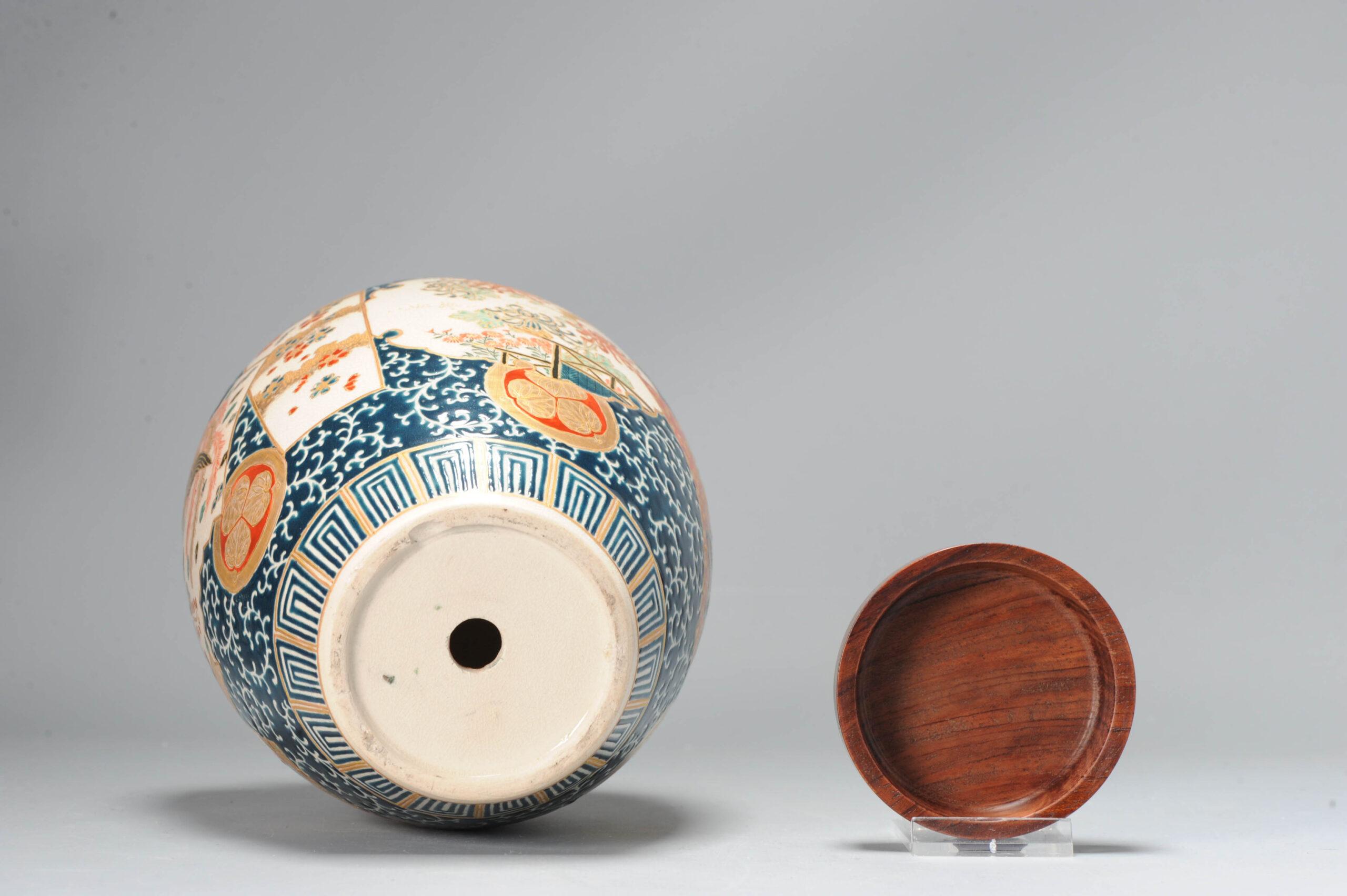 19th Century Antique Meiji Period Japanese Satsuma Jar/Vase Gosu Blue with Wooden Lid For Sale