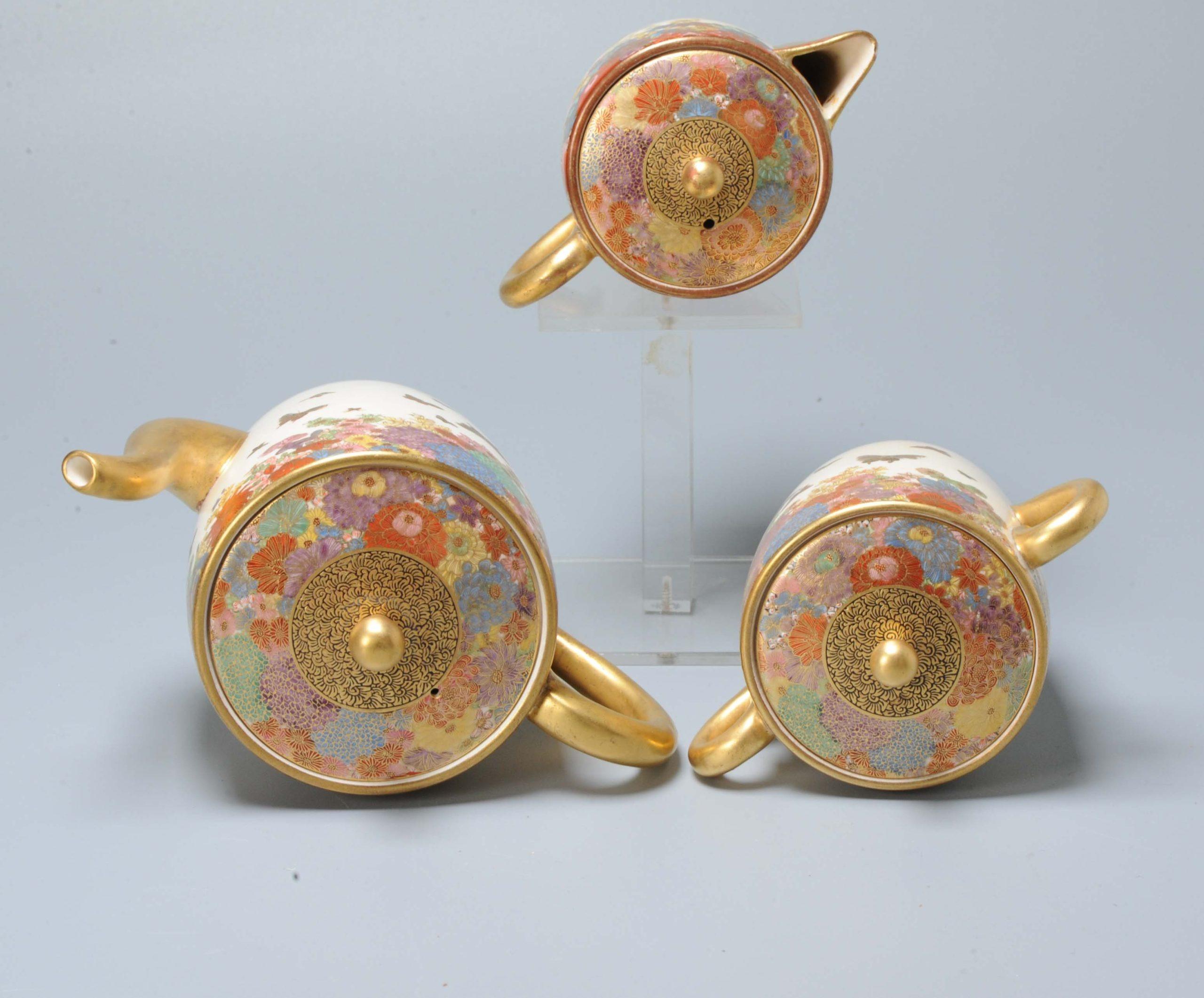 Fabulous Tea service for two people (tête-à-tête) Satsuma earthenware, Meiji period, 19th c.

With a beautiful combined decoration of butterflies and Millefiori. Absolutely stunning set.

Additional information:
Material: Porcelain &