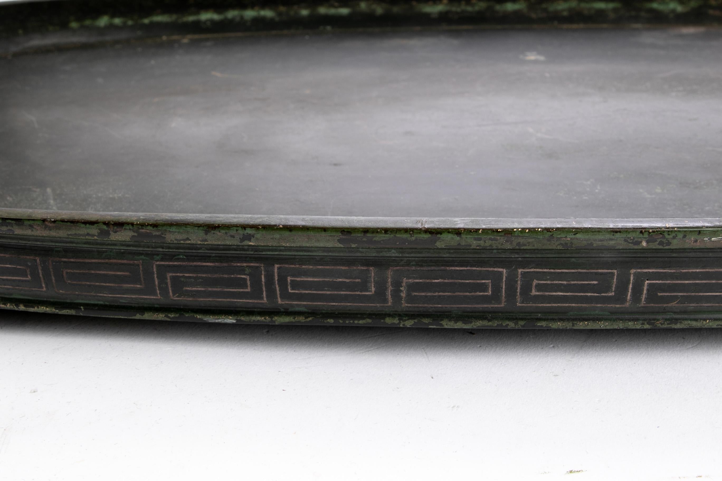 19th Century Antique Meiji Period Japanese Silver Inlaid Bronze Ikebana Tray