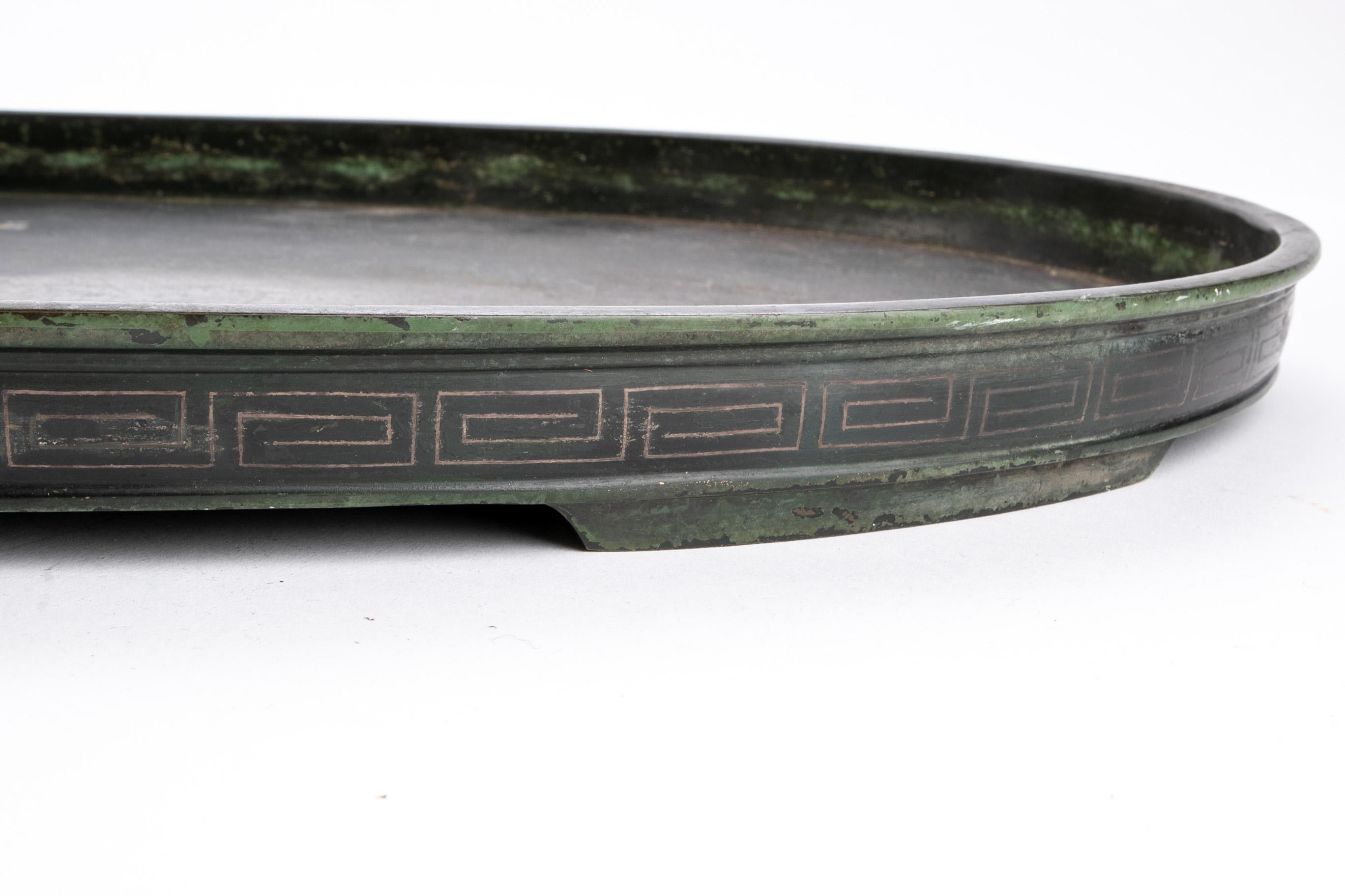 Antique Meiji Period Japanese Silver Inlaid Bronze Ikebana Tray 1