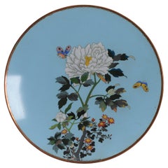 Antique Meiji Period Japanese Wall Dish Bronze Cloisonne Flowers Ito Yusaburo