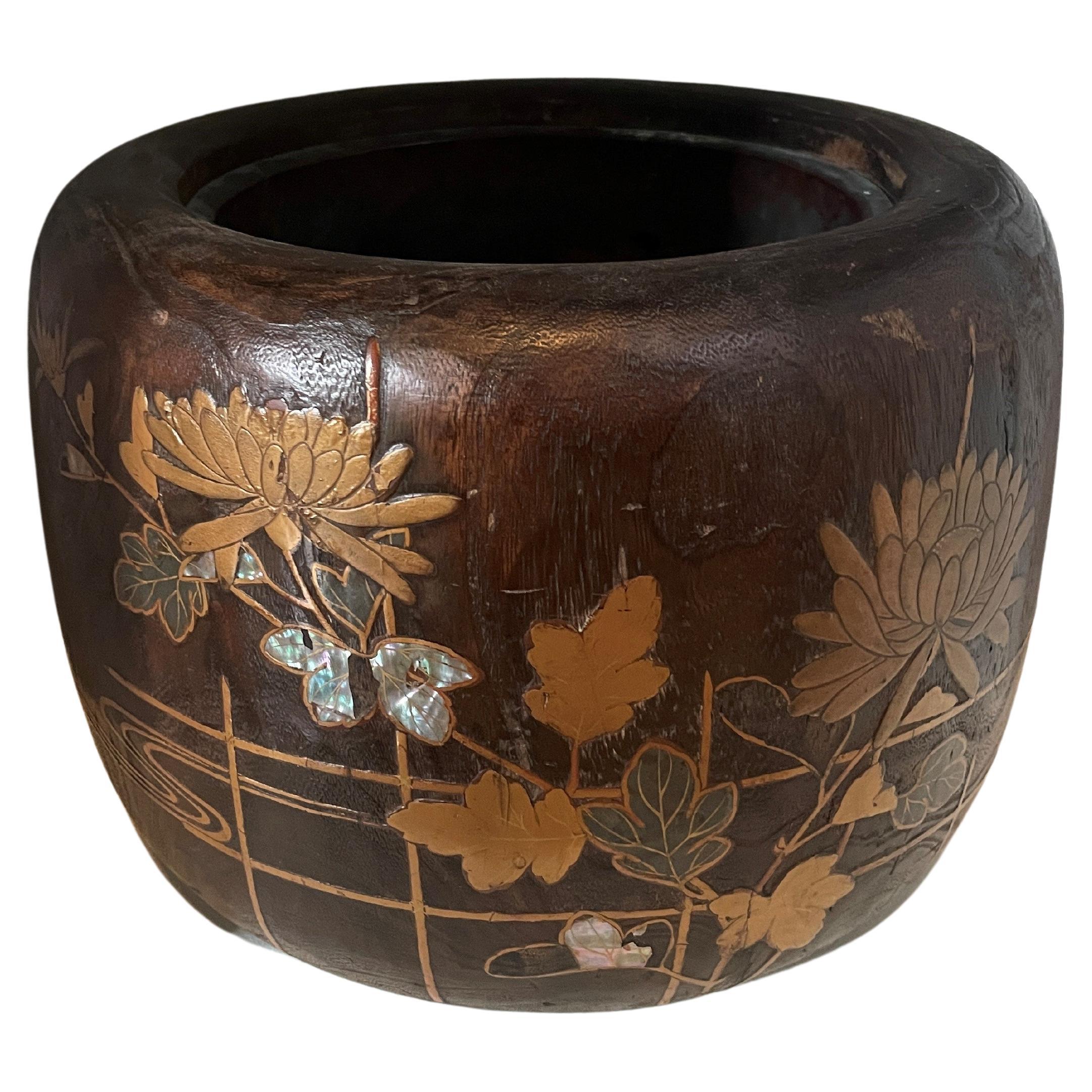 Antikes japanisches Pflanzgefäß aus Holz aus der Meiji-Periode im Angebot