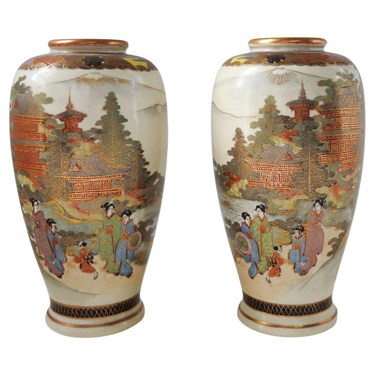 Antique Meiji Period Satsuma Shimazu Vases - a Pair For Sale