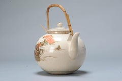 Antique Meiji Period Satsuma Teapot Flowers Butterflies, Late 19th/Early 20th
