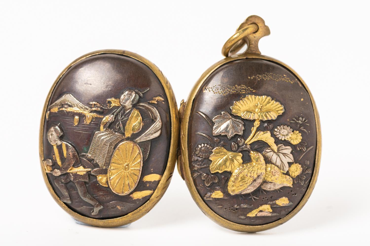 Antique Meiji Shakudo Gold & Silver  Double Sided Locket In Good Condition In Portland, GB