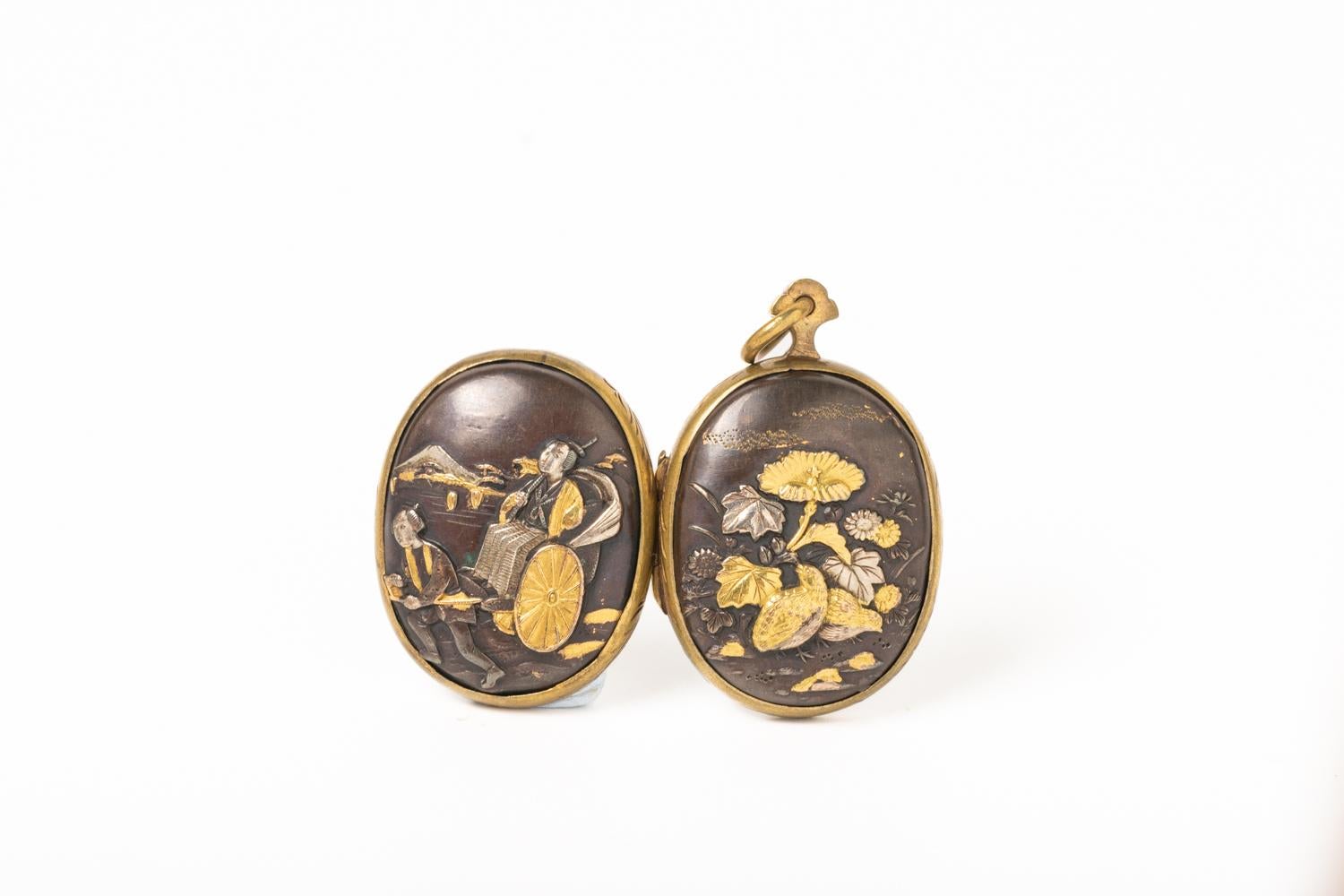 Women's or Men's Antique Meiji Shakudo Gold & Silver  Double Sided Locket