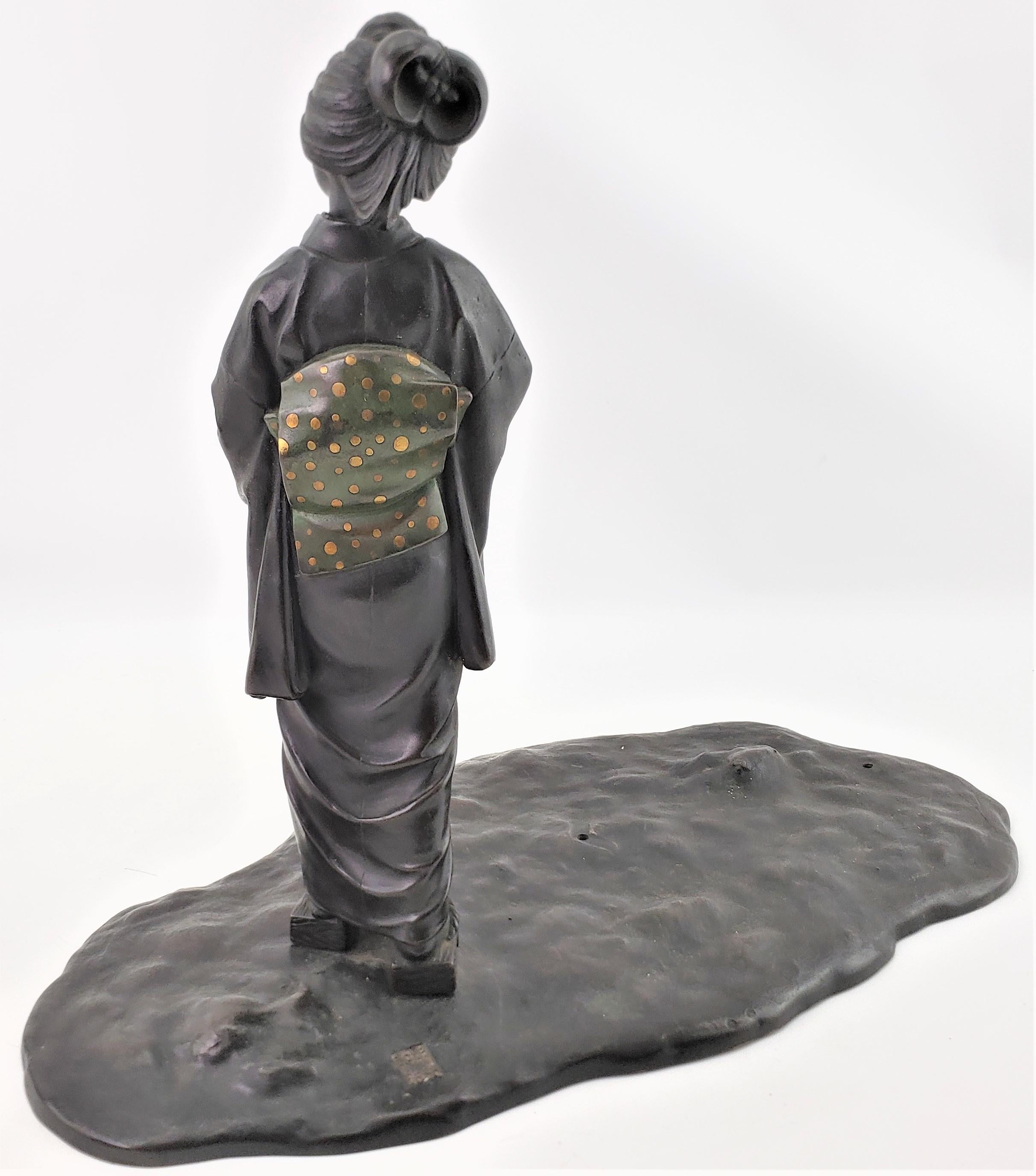 Antique Meiji Signed Japanese Figural Woman & Lantern Incense Burner with Base For Sale 7