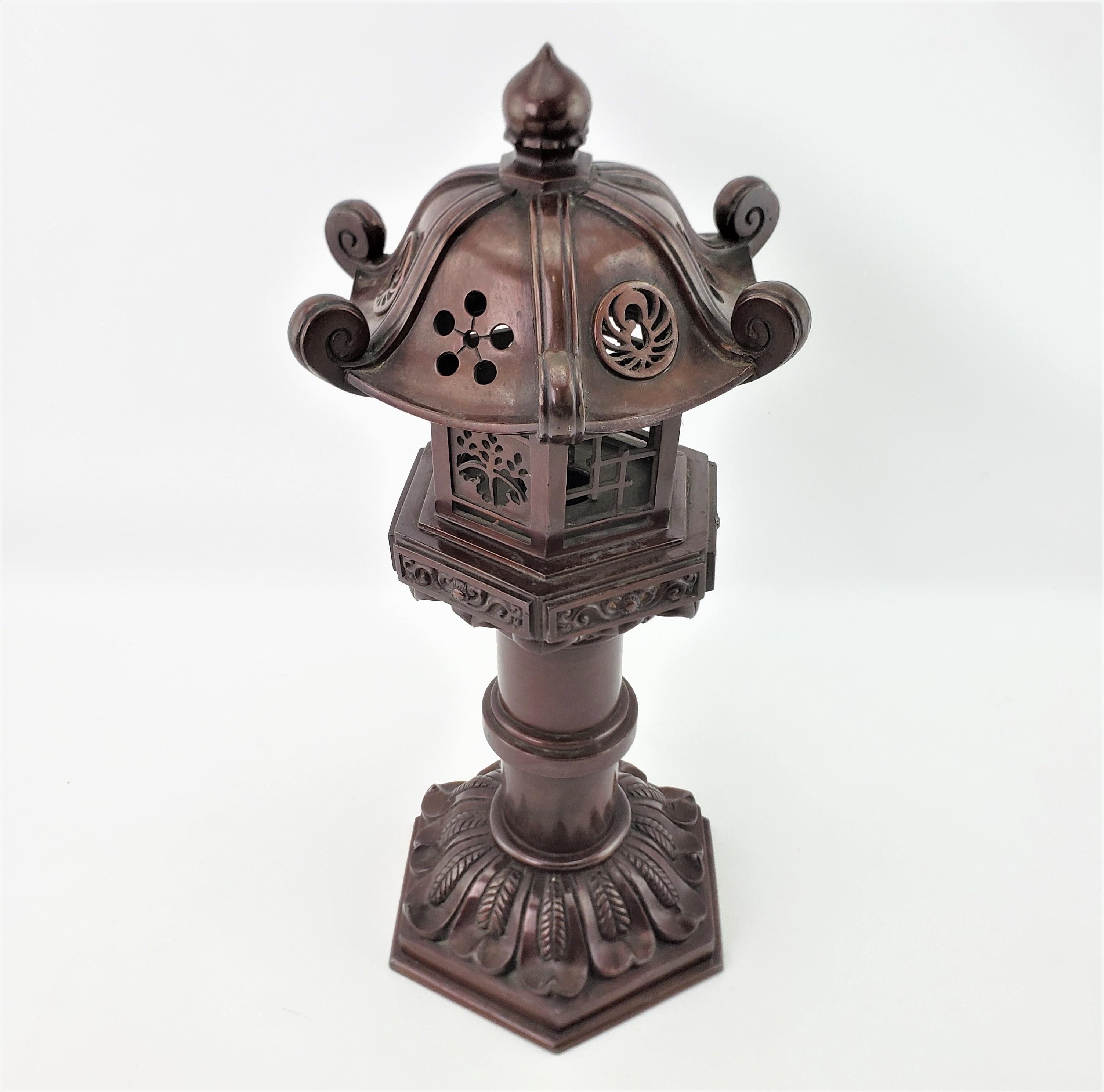 Antique Meiji Signed Japanese Figural Woman & Lantern Incense Burner with Base For Sale 13
