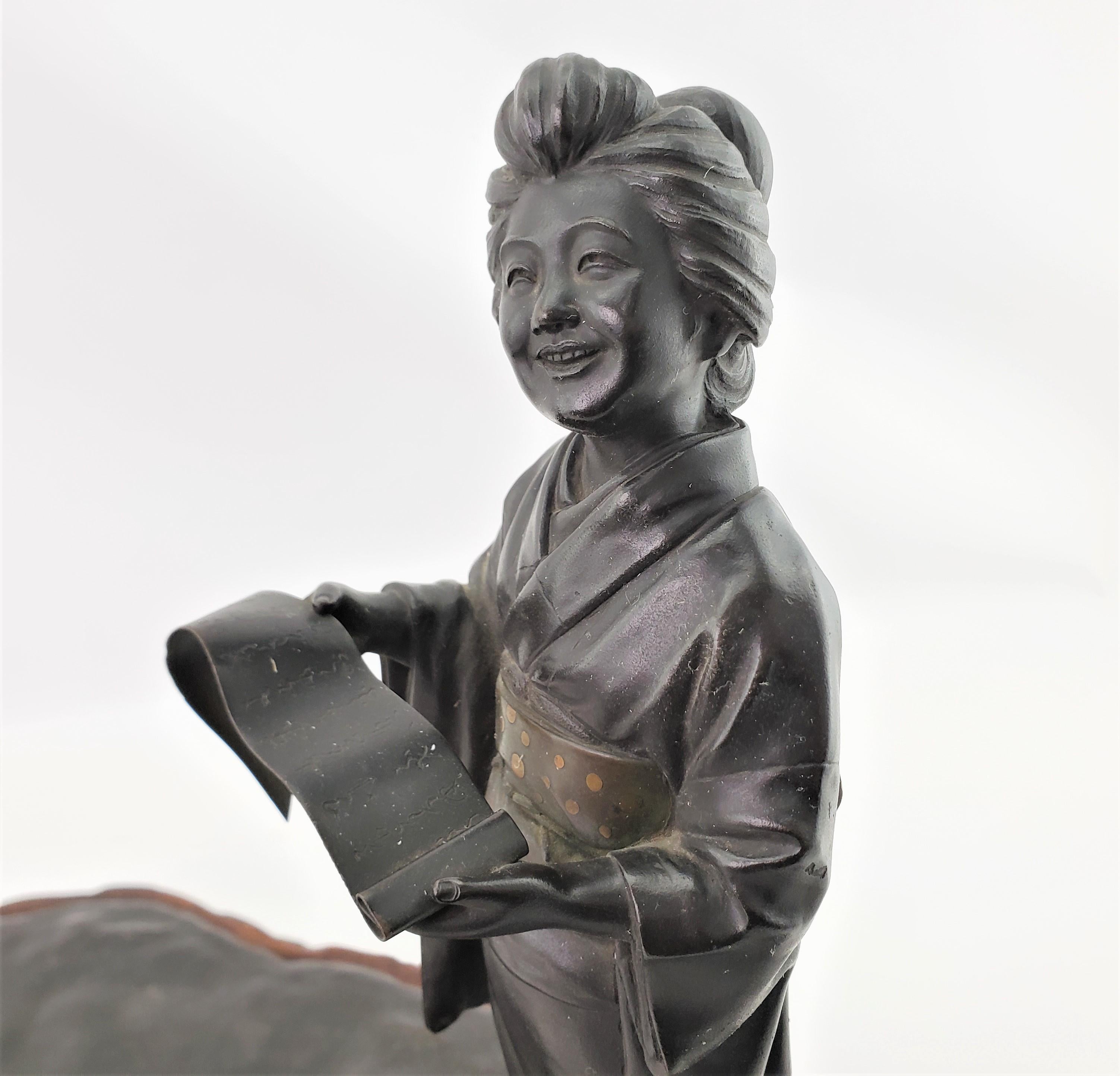 Antique Meiji Signed Japanese Figural Woman & Lantern Incense Burner with Base For Sale 10
