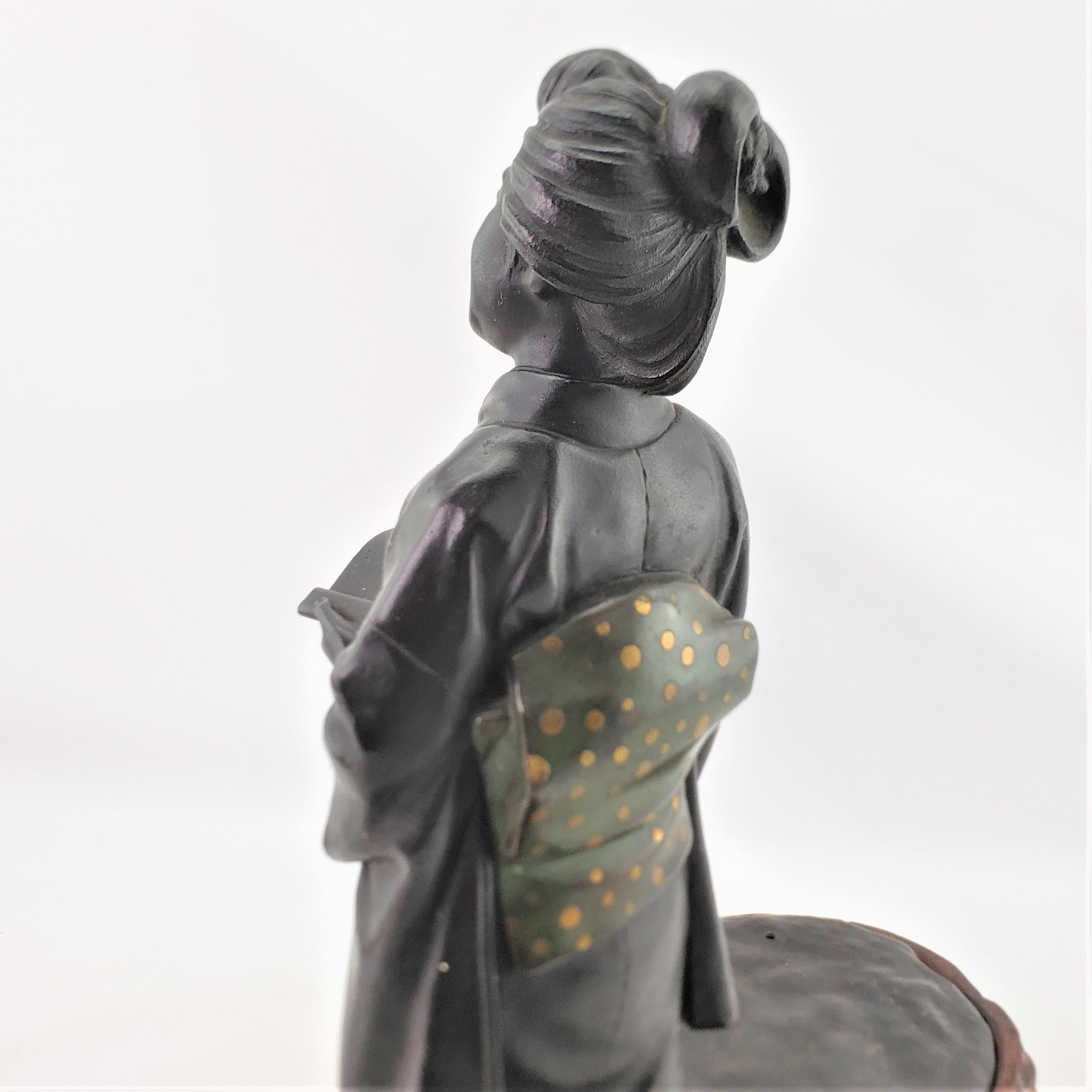 Antique Meiji Signed Japanese Figural Woman & Lantern Incense Burner with Base For Sale 11