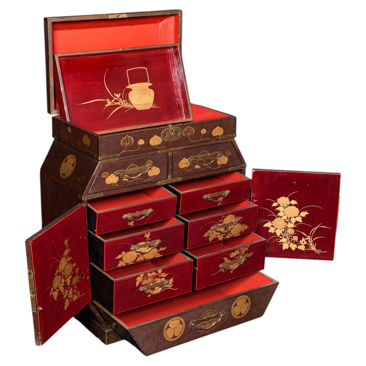 Antique Meiji Table Box, Japanese, Lacquered, Loose Leaf Tea Case, Victorian For Sale