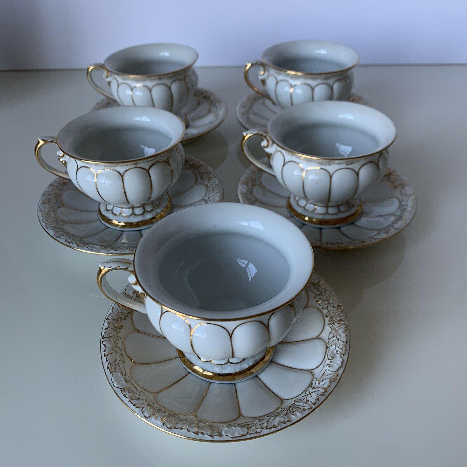 Meissen 24-karat Golden Baroque Gold Leaf on White Porcelain Coffee/Tea Set 1