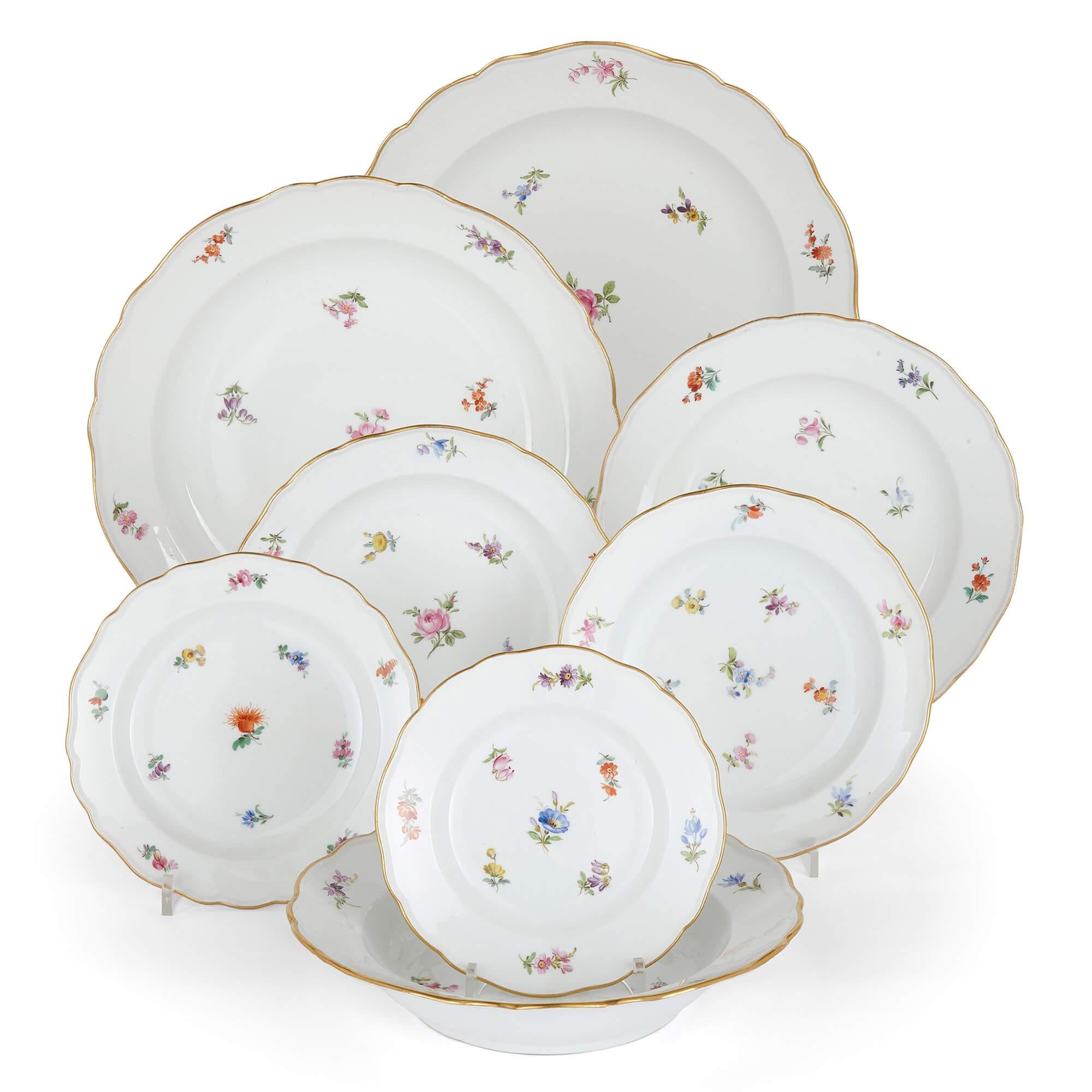 Rococo Antique Meissen 68-Piece Floral Dinner Service For Sale