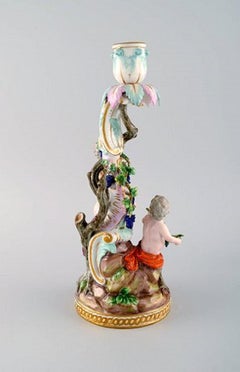 Antique Meissen Autumn Figural Candlestick in Hand Painted Porcelain